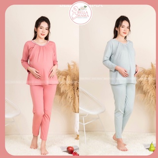 Bộ Bầu Mặc Nhà 100% Cotton Mềm Mại Pha Ren,Đồ Bầu Sau Sinh Có Khóa Mở Cho Con Bú Và Chun Chỉnh Bụng Bella Mama