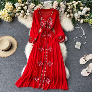 (Sẵn) VÁY BOHEMIAN MAXI THỂ HOA NỔI | DÂY BUỘC| CHẤT XÔ GÃY| S-L