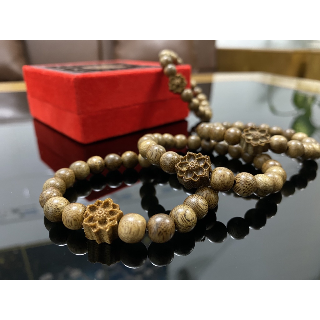 VÒNG TAY TRẦM HƯƠNG MIX HOA SEN 8MM ĐƠN