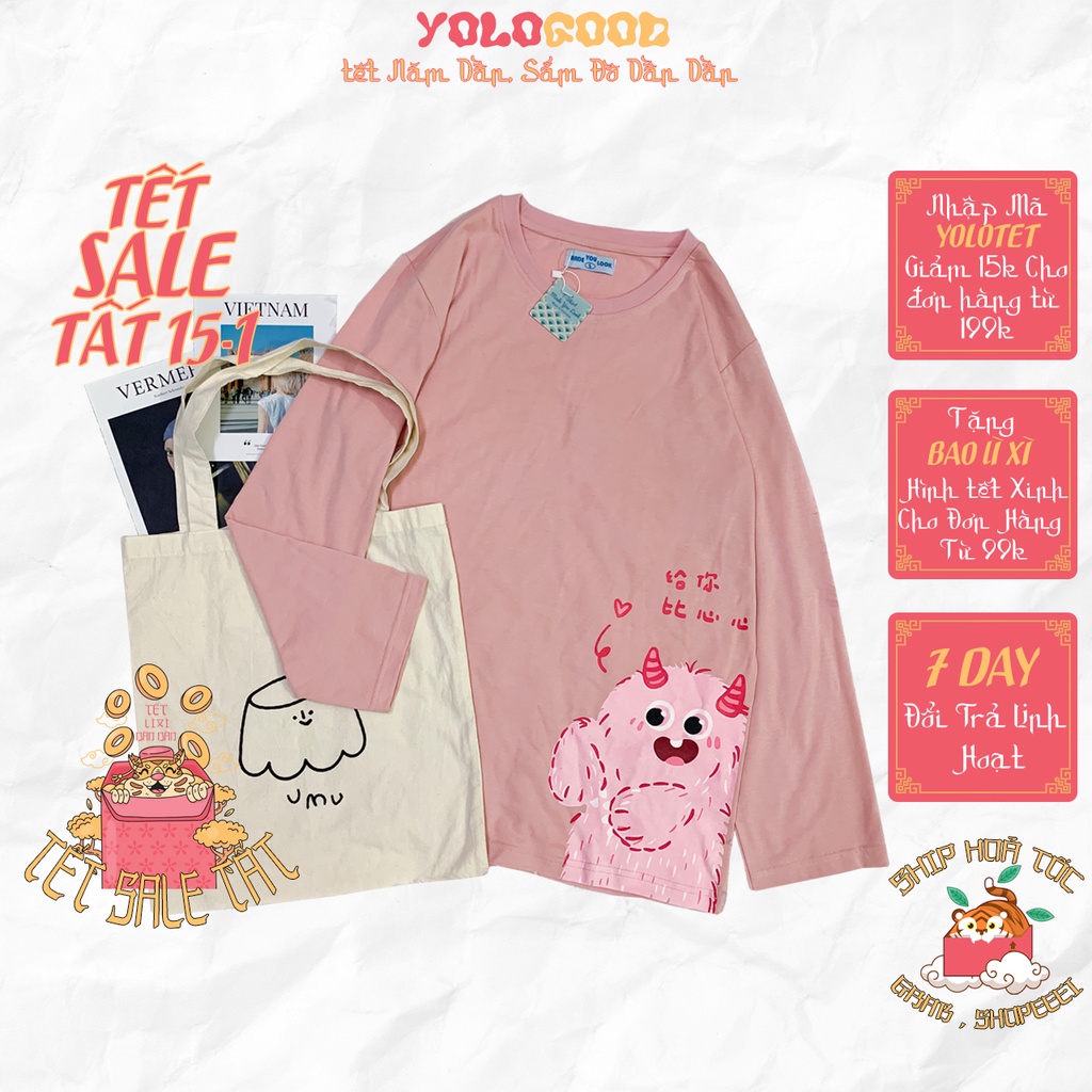 Áo thun dài tay   MONSTER CHỮ HÀN  phông Unisex nam nữ tee oversize form rộng pull Ulzzang Streetwear Hàn Quốc vải mềm