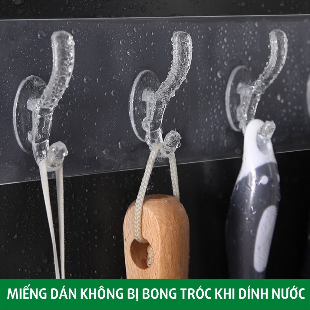 Móc dán tường treo quần áo siêu dính chịu lực trong suốt 6 chấu