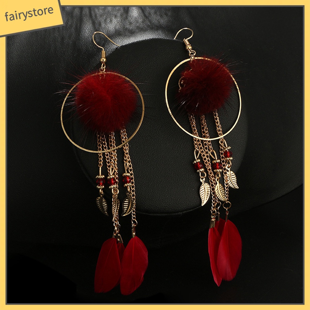 Bông tai lông vũ dáng dài phong cách cổ điển