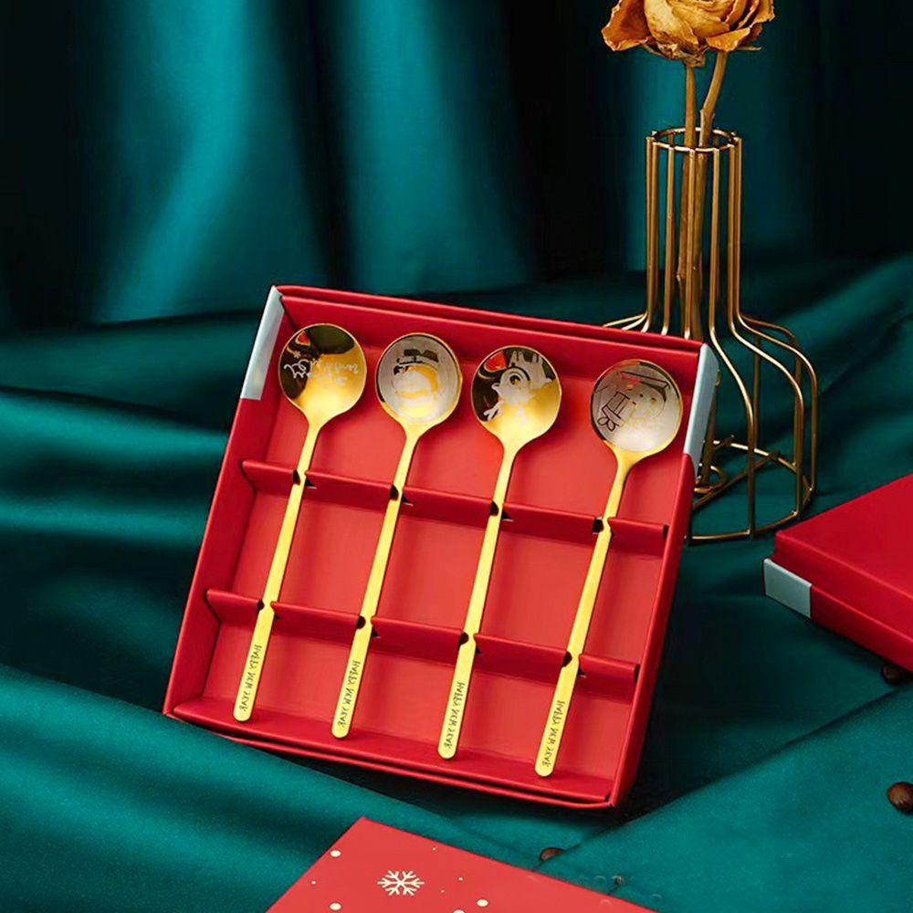 FOREVER Bộ Muỗng Nĩa Bằng Thép Không Gỉ Họa Tiết Giáng Sinh