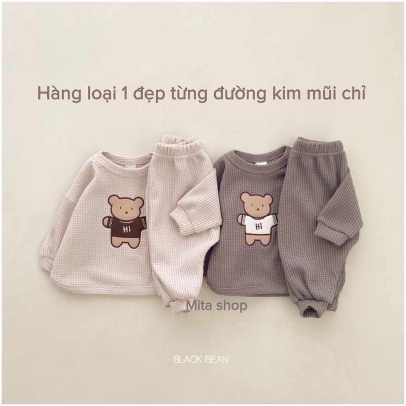 Bộ dài tay cho bé thêu hình gấu xịn sò - quần áo thu đông trẻ em - Đồ bé trai bé gái thiết kế 8kg -20kg