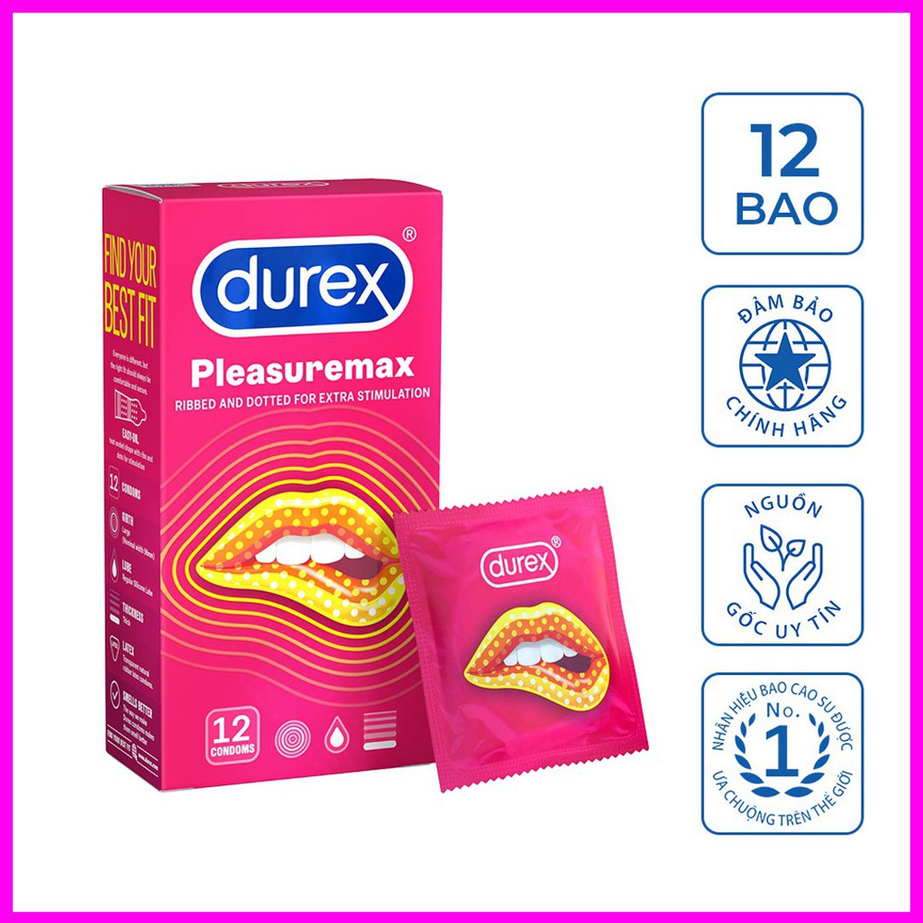 [Durex Pleasuremax] Bao Cao Su Durex Pleasuremax Chính Hãng Có Gai, Gân Giúp Tăng Cường Cảm Xúc Lên Đỉnh [CHE TÊN 100%]