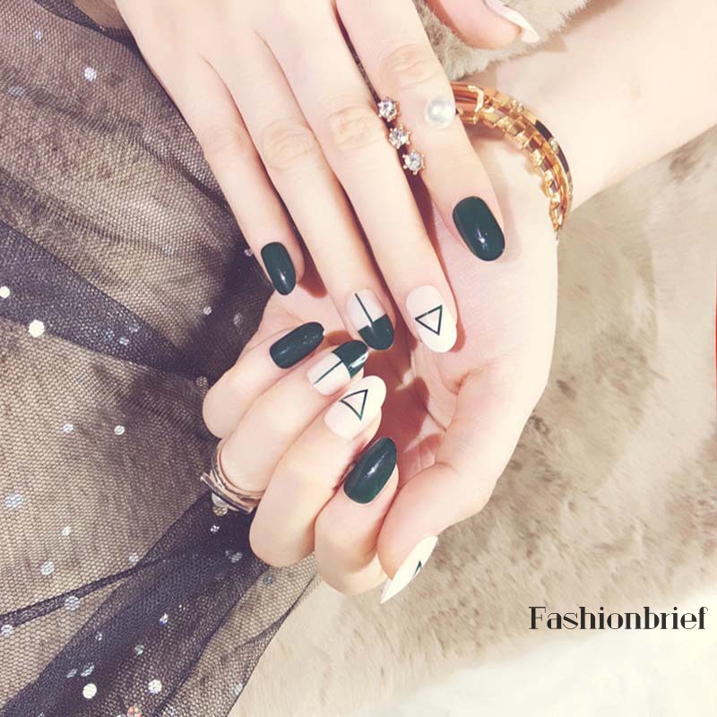 [Hàng mới về] Set 24 Móng Tay Giả Trang Trí Nghệ Thuật Họa Tiết Đơn Giản Xinh Xắn
