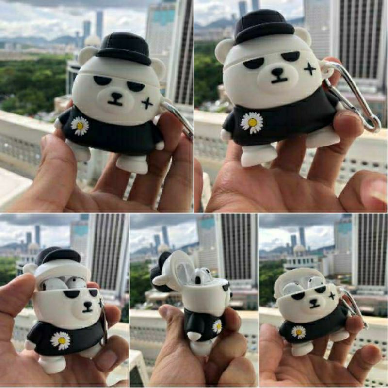 (Order 7 ngày) Case bảo vệ Airpods i9s/i10/1/2 gấu G-Dragon đội mũ snapback hoa cúc peaceminusone thug life