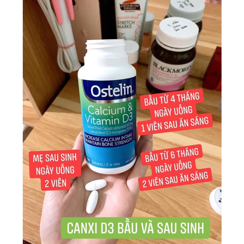 Ostelin Canxi và vitamin D3, canxi cho bà bầu, canxi bầu Ostelin 130 viên Úc