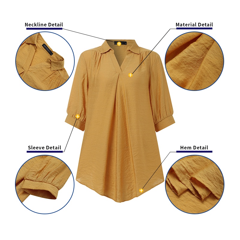 Áo sơ mi Zanzea tay lỡ cổ bẻ dáng rộng màu trơn phong cách Hàn Quốc đơn giản dành cho nữ