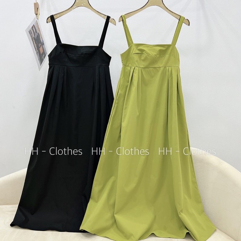 Váy maxi 2 dây nhún xếp ly dáng dài xoè Đầm 2s đi biển