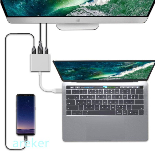 Đầu chuyển đổi USB 3.1 Type C sang HDMI 4K nhiều cổng có cổng sạc USB 3.0 và USB C