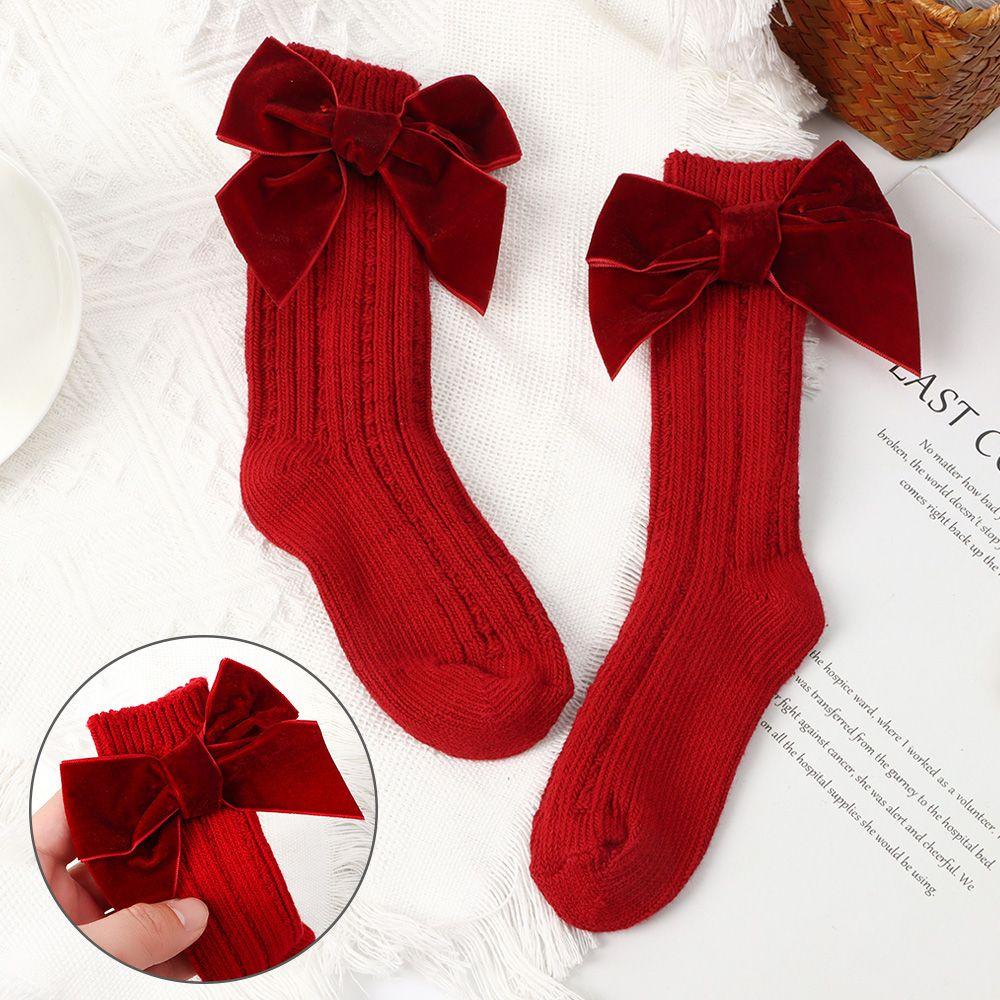 Vớ Len Cotton Cao Tới Gối Màu Trơn Giữ Ấm Dễ Thương Cho Bé