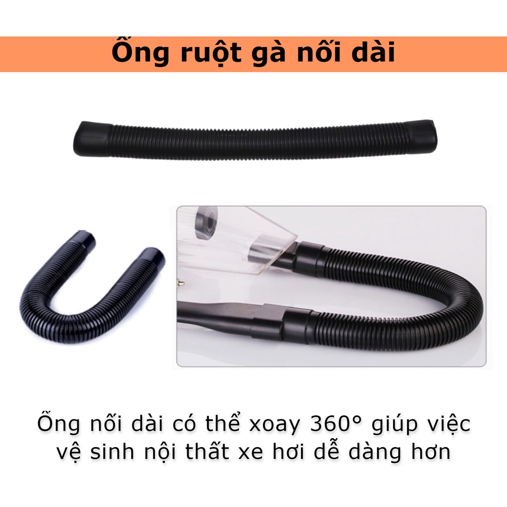 Máy hút bụi ô tô xe hơi vệ sinh nội thất xe mini cầm tay 120W kèm phụ kiện