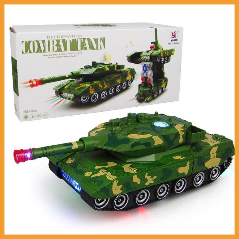 Đồ Chơi Trẻ Em Xe Tăng Biến Hình Robot Tự Động Có Đèn Và Nhạc