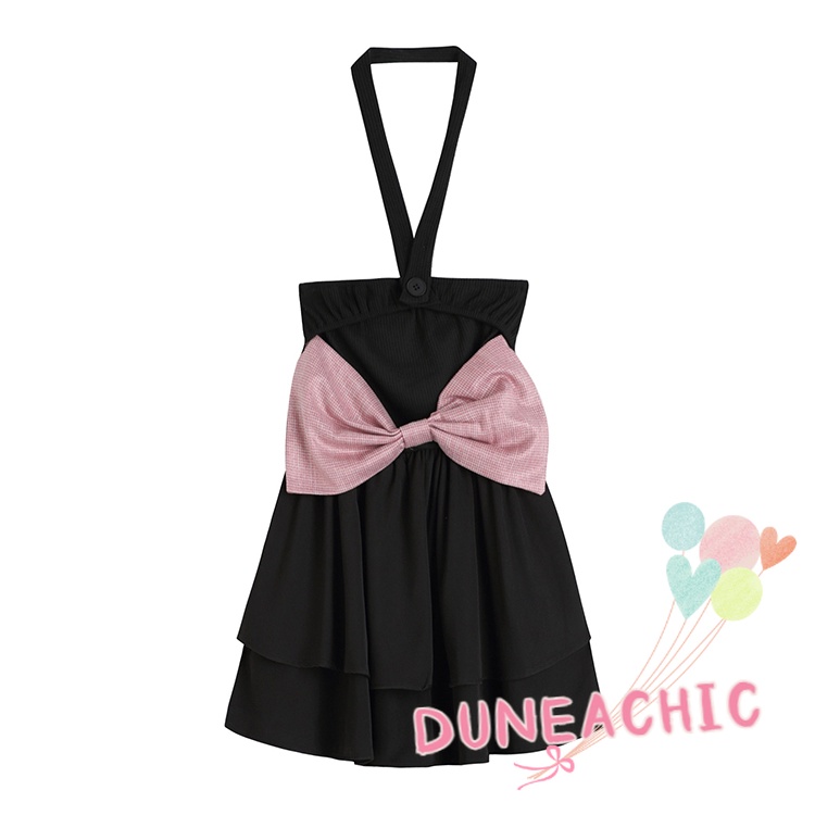 DUNEA Đầm Trễ Vai Xếp Ly Thắt Nơ Bướm Ngọt Ngào Nữ Tính