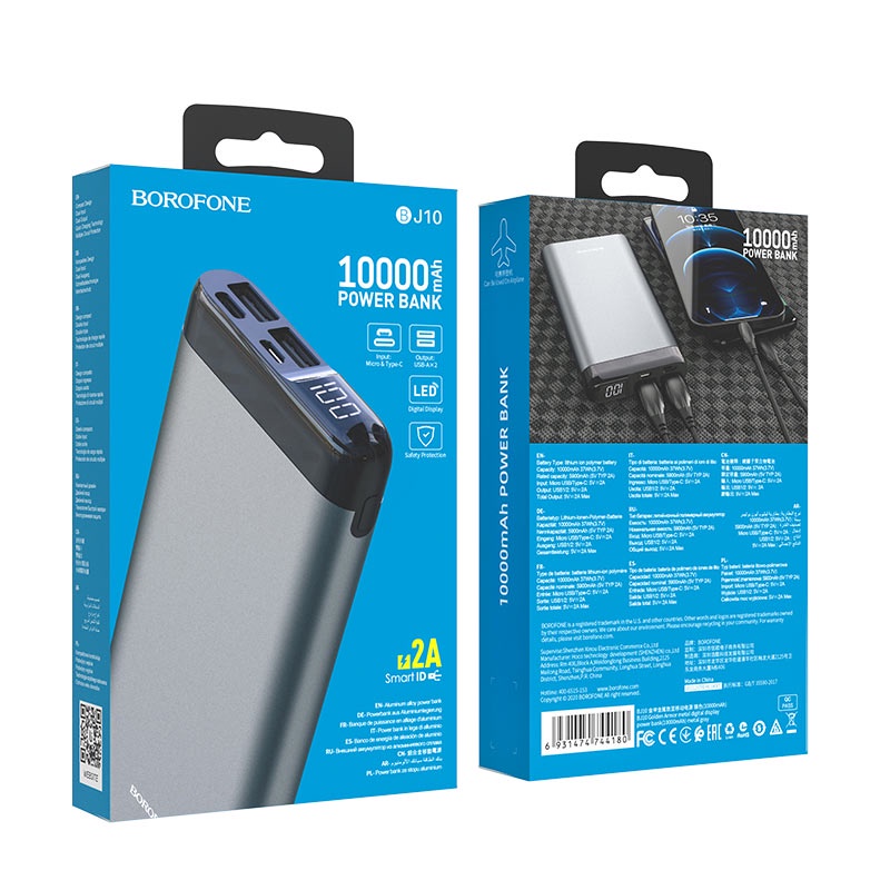 ⚡CHÍNH HÃNG-10000MAH⚡ Sạc Dự Phòng  iphone BOROFONE BJ10/ 10000MAH Pin Sạc Dự Phòng, sac du phong