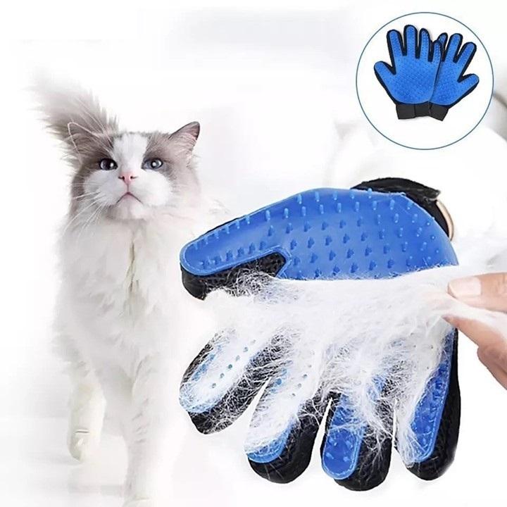 Găng tay lấy lông rụng tắm chó mèo True Touch - chải lông tránh rối đánh bông lông massage cho thú cưng cực hiêu quả