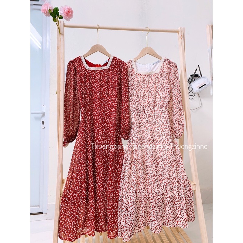 [Ảnh thật/Video] Váy hoa nhí 2 màu vintage - Đầm hoa nhí dài tay