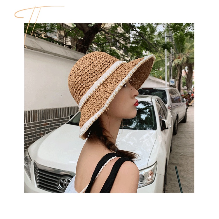 Mũ Cói Rộng Vành Chống Nắng Thiết Kế Đục Lỗ Thoáng Khí Thời Trang Đi Biển Mùa Hè Cho Nữ
