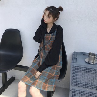 Set yếm váy kẻ caro vintage