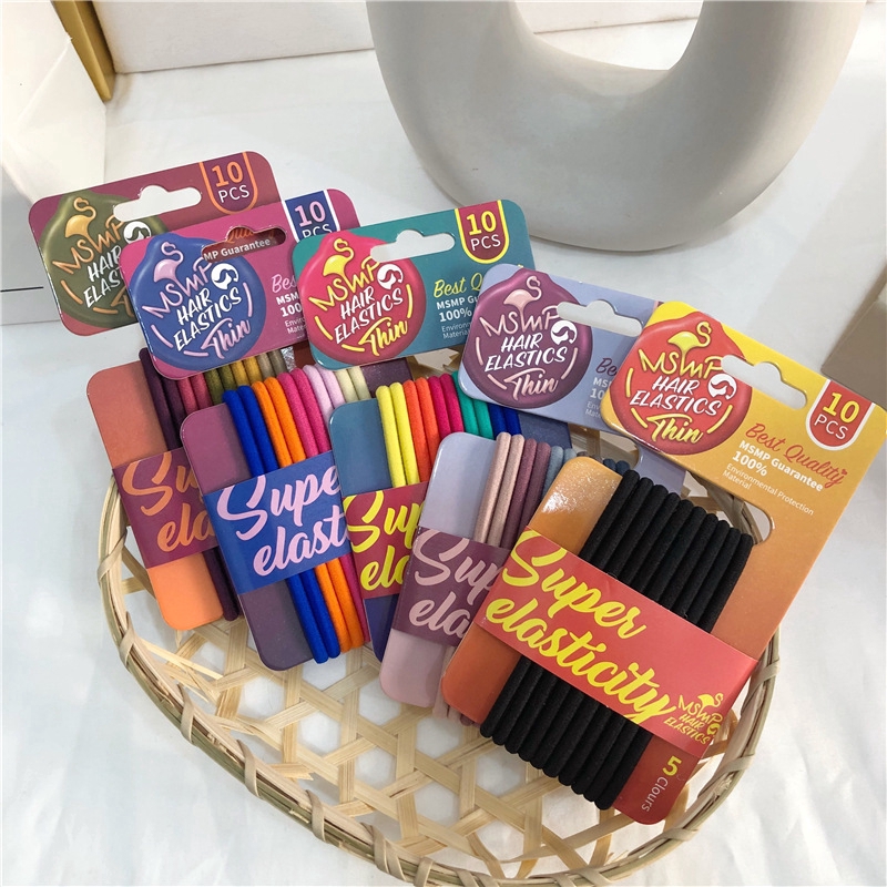 Bộ 10 dây thun cột tóc co giãn màu cầu vồng thời trang hàn quốc cho phái nữ