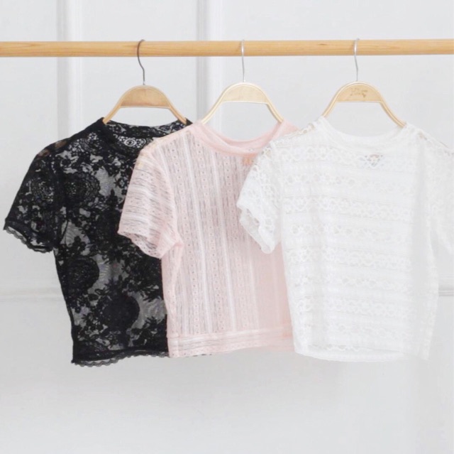 DALLA Áo ren croptop cổ tròn trắng + hồng | BigBuy360 - bigbuy360.vn