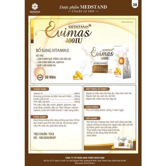 Viên uống đẹp da , sáng da Evimas 400IU - ngừa nám da, sạm da, da khô