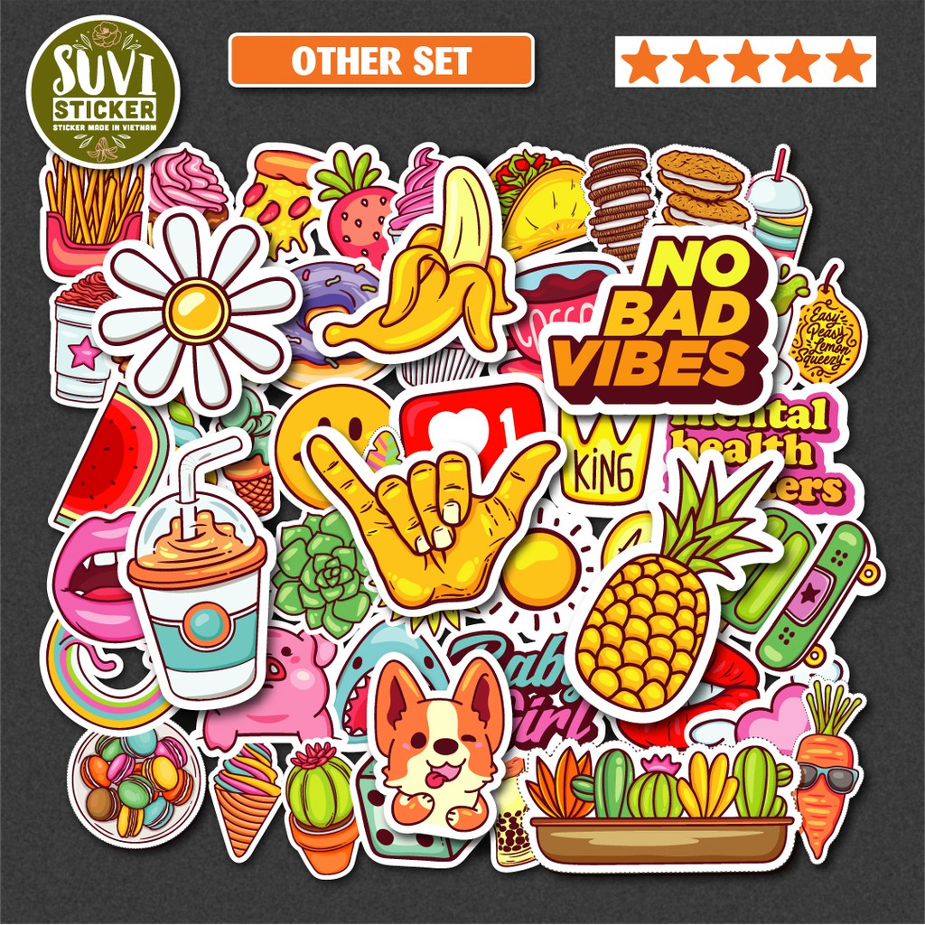 50 Sticker Nhiều Thể Loại 1 chống nước sticker dán laptop, điện thoại, đàn guitar, mũ bảo hiểm, vali. MSP: K05