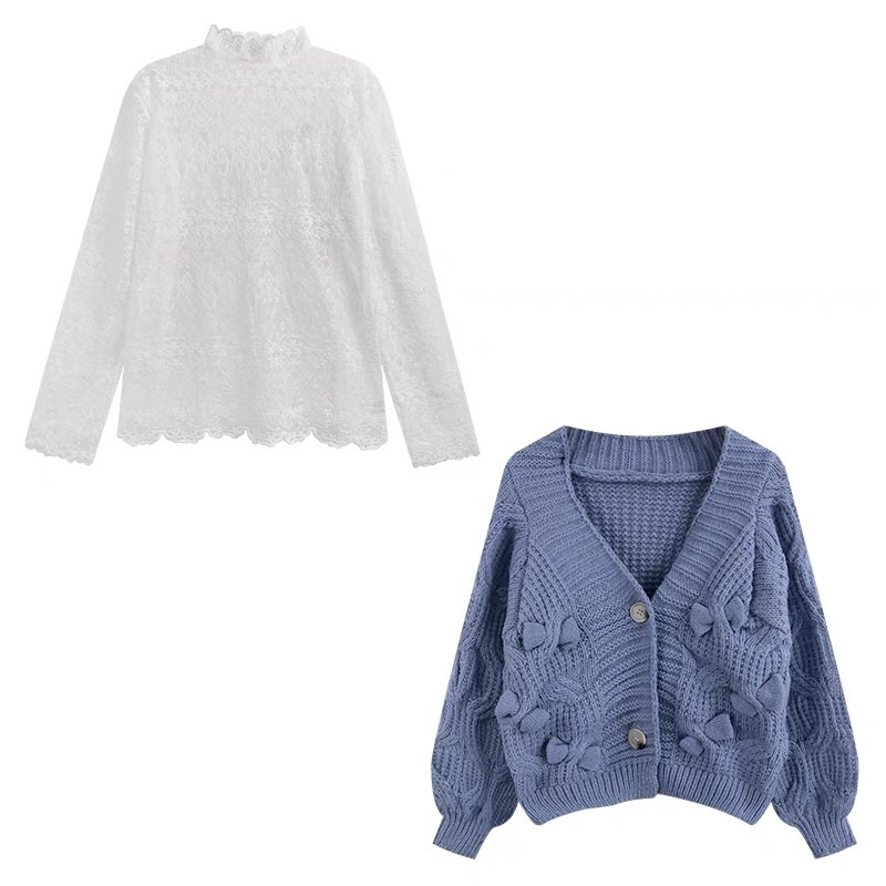 Áo khoác len Cardigan nữ retro phong cách Nhật Bản lười biếng cổ chữ V nơ áo nịt dệt kim Freesize dứoi 65kg