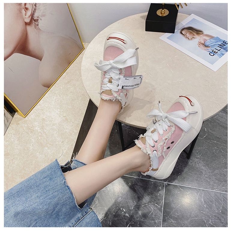 Giày Lười Vải Canvas Đế Dày Một Ngón Phong Cách Đường Phố Cho Nữ