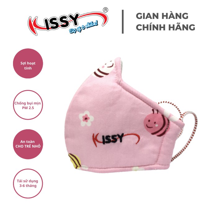 Khẩu trang Kissy trẻ em từ 4 đến 10 tuổi chống bụi mịn, giao đúng mẫu họa tiết ong hồng