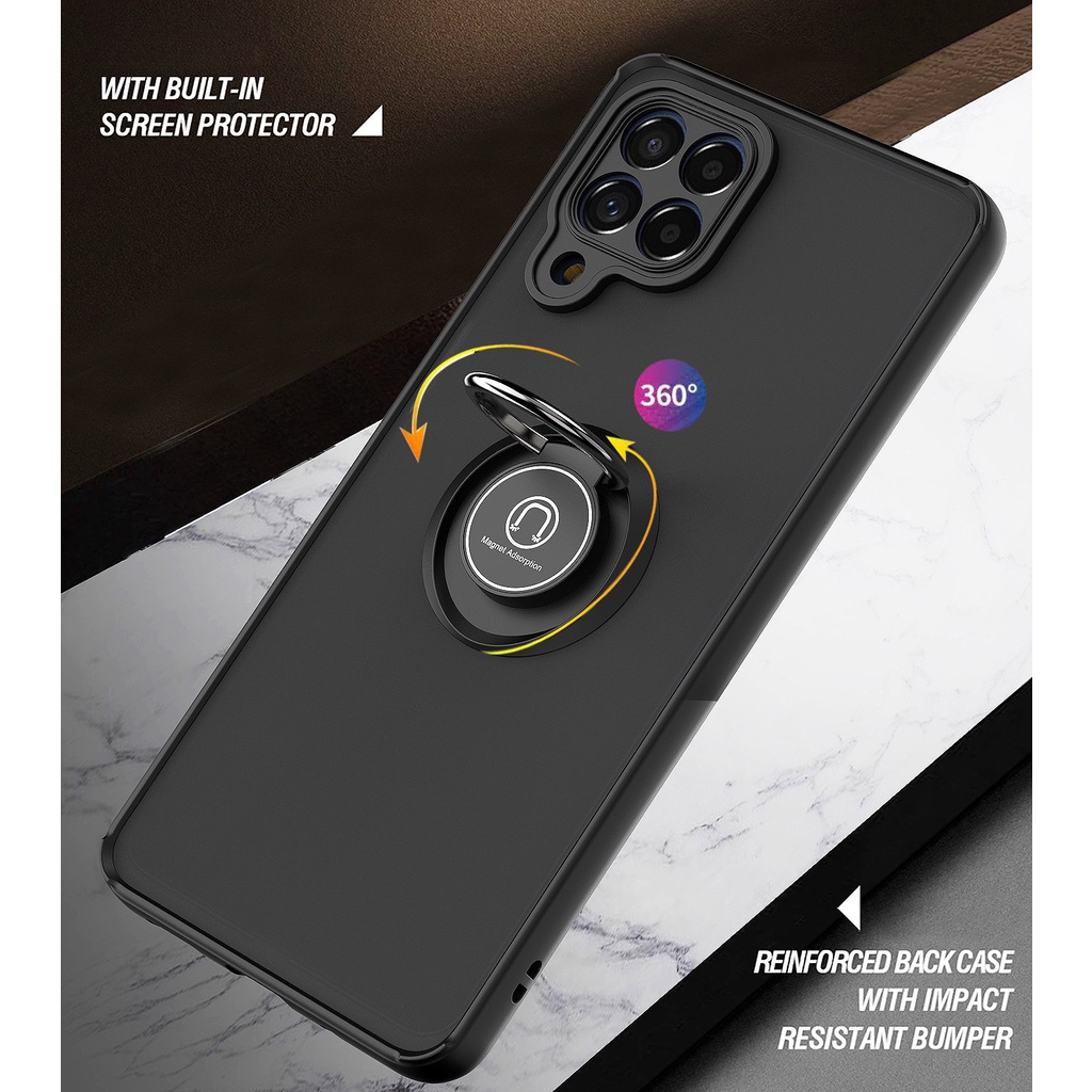 Ốp Điện Thoại Cứng Màu Nhám Chống Sốc Kèm Giá Đỡ Nhẫn Cho Samsung Galaxy A12 A42 A11 A31 A22 M53 M33 5G