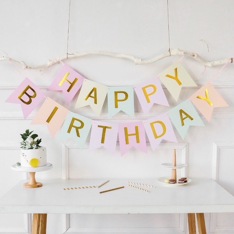 Dây chữ happy birthday trắng  , cờ giấy trang trí sinh nhật