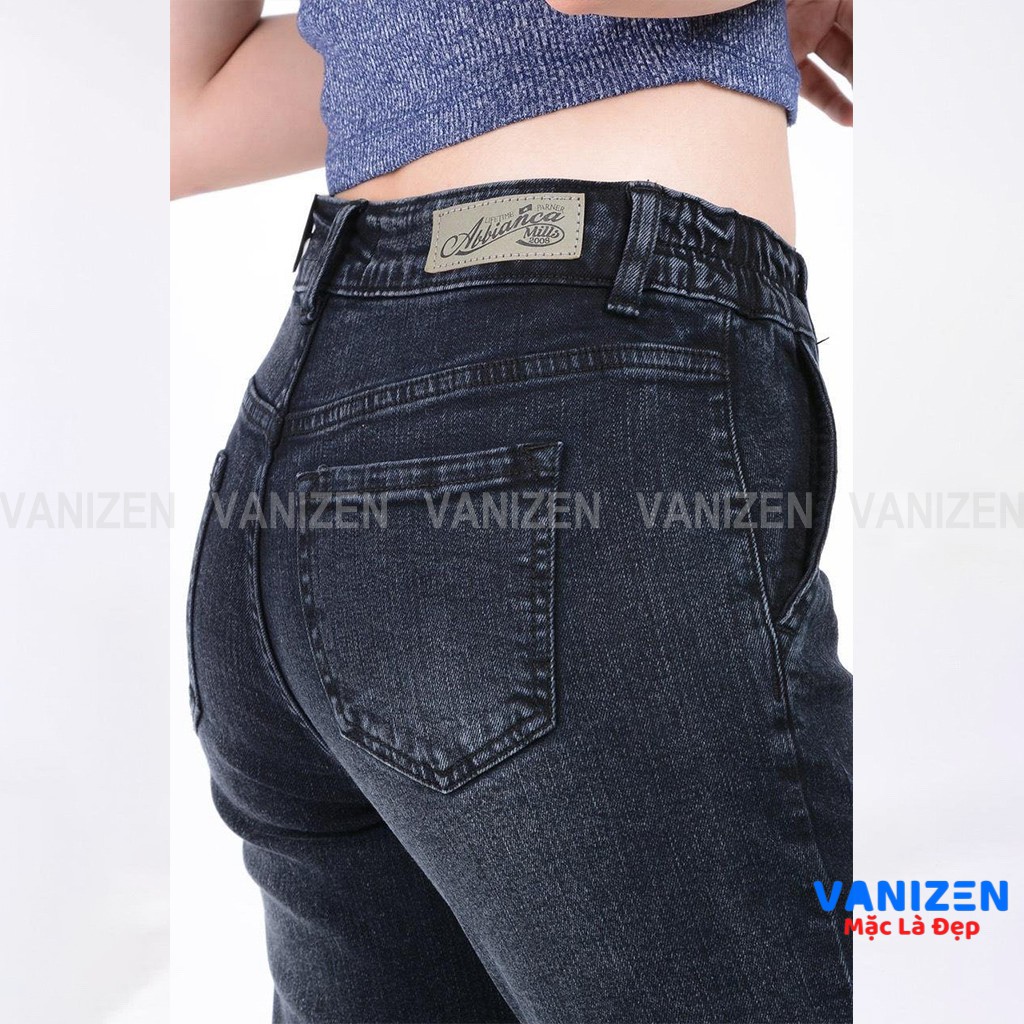 Quần jean nữ ống rộng baggy đẹp lưng cao cạp bán chun xám xước  hàng hiệu cao cấp mã 450 VANIZEN