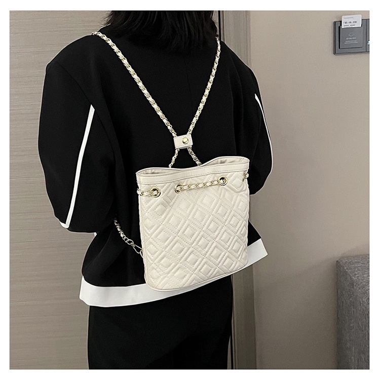 Ba Lô JASMIN NOIR Da PU Mềm Mại Họa Tiết Sọc Caro Phối Dây Đeo Sợi Xích Thời Trang Cho Nữ
