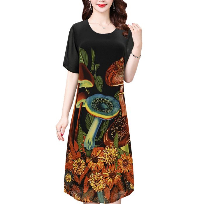 GOTI  - Áo Đầm Suông Trung Niên Dáng Dài Rộng Eo Tay Lỡ Cao Cấp Cổ Tròn Tặng Mẹ U50 U60 3316 3209 3314 3303