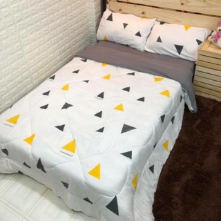 Bộ chăn ga gối đũi tam giác trắng chần bông