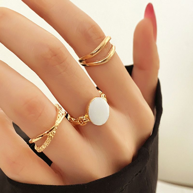 Set nhẫn unisex hai màu đính đá cá tính phong cách Hàn Quốc