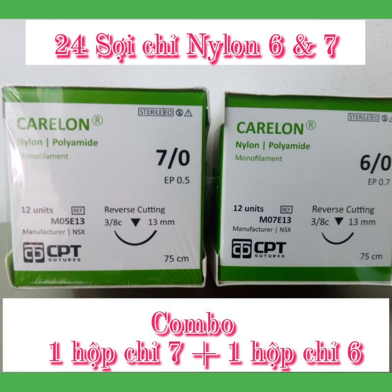 Chỉ phẫu thuật NYLON 7/0 + 6/0 (Carelon CPT). Combo 02 hộp.