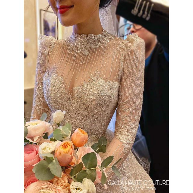 Váy cưới thiết kế theo mẫu áo của Quỳnh Anh