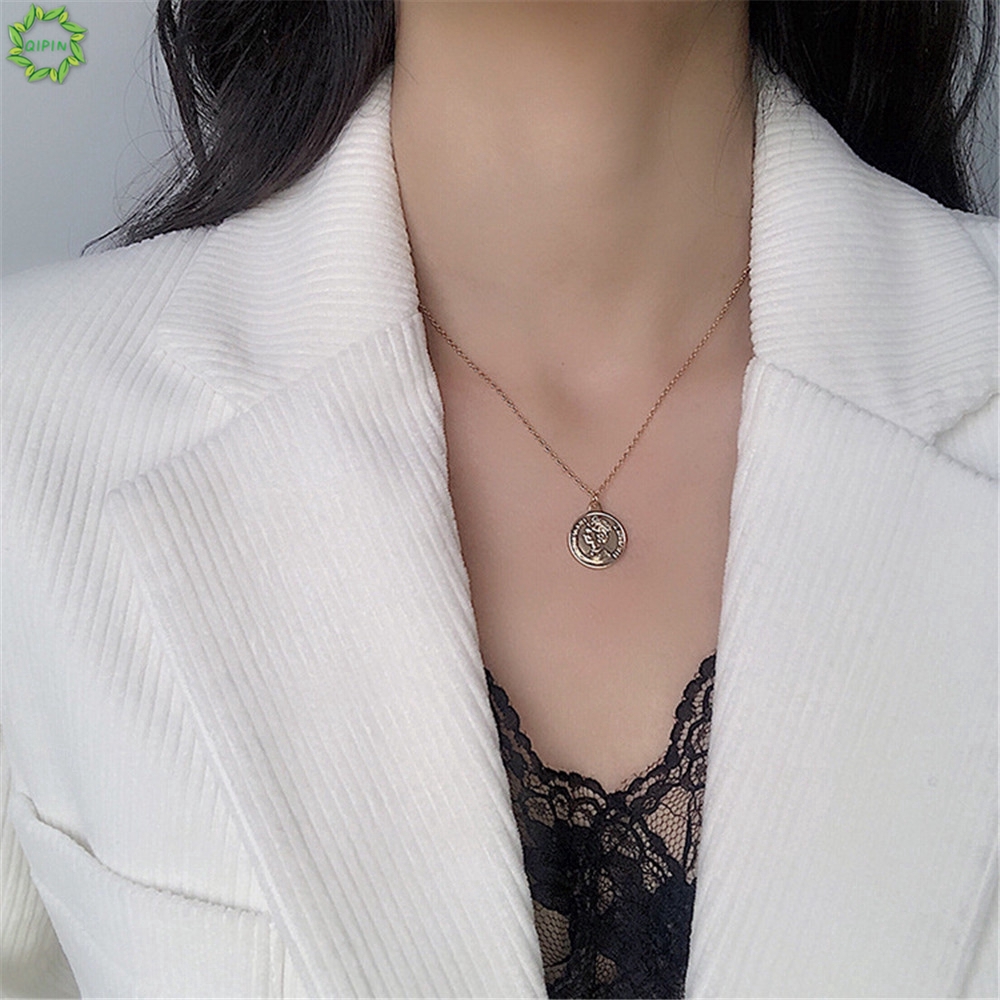 Cod Qipin Dây chuyền mặt hình đồng xu may mắn phong cách retro
