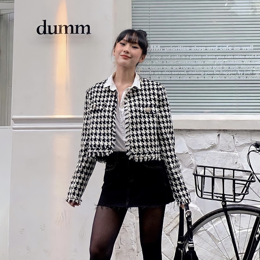 [Mã WABRTN02 giảm 10% ]Áo khoác tweed croptop caro tingoan LOVE POEM JACKET/CR V2 vải mới nhất 2022 ánh ngà vintage