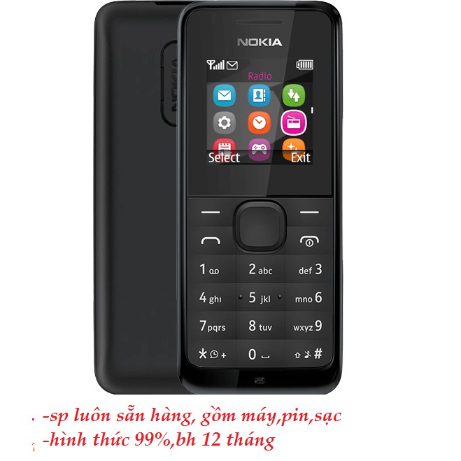 Điện Thoại Nghe Gọi Nokia 105 Zin Chính Hãng BH 12 Tháng Kèm Pin Sạc