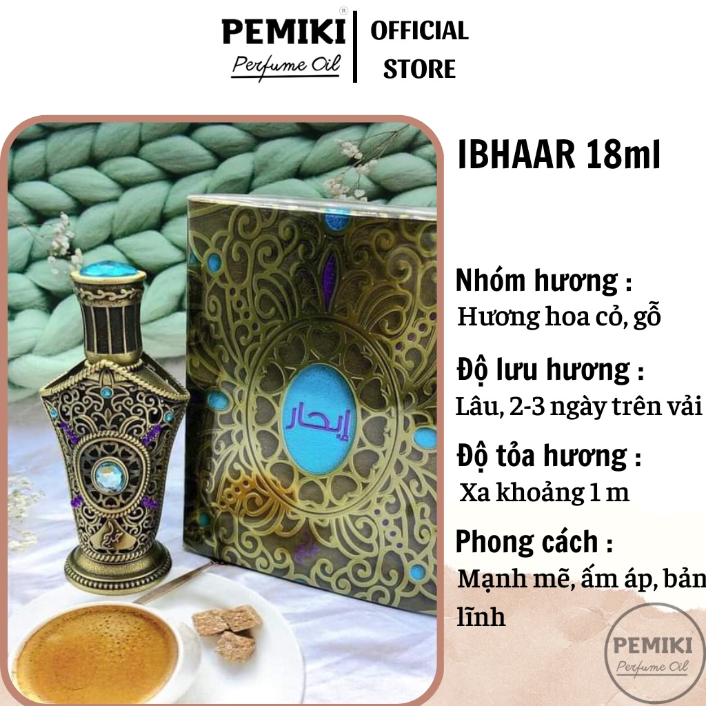 Tinh Dầu Nước Hoa Dubai Nam Nội Địa IBHAAR 18ml  - PeMiKiStore - Phong cách mạnh mẽ, bản lĩnh, ấm áp