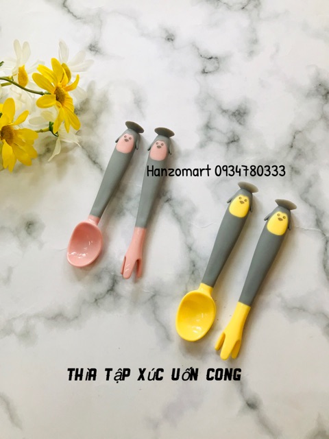 Set thìa nĩa dĩa tập xúc uốn cong/dẻo cao cấp ( có hộp)