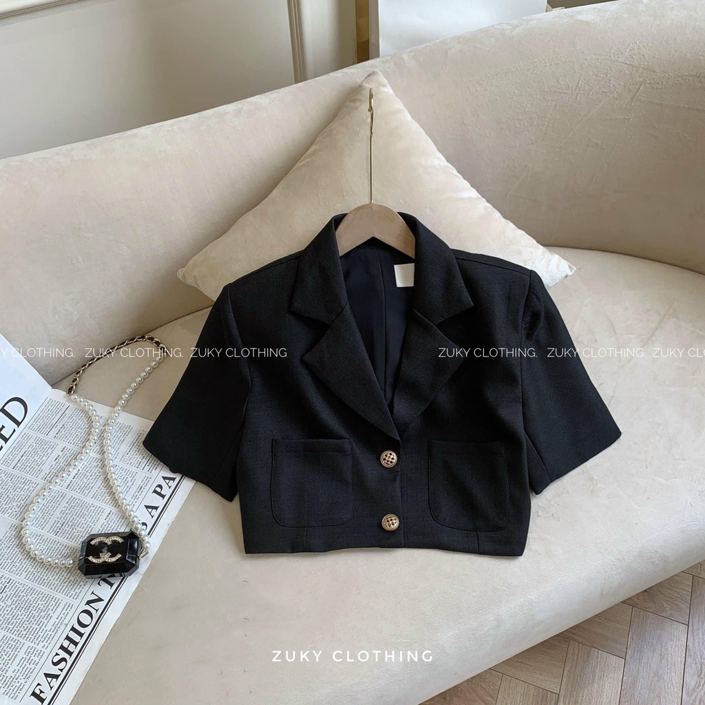 [ ZUKY CLOTHING ] Áo vest tay ngắn blazer nữ crotop 2 lớp cúc áo si | BigBuy360 - bigbuy360.vn