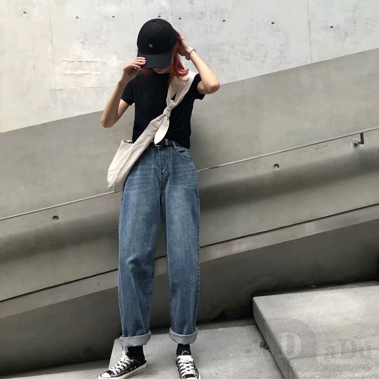 Daduhey Quần Denim Lưng Cao Ống Rộng Phong Cách Retro Năng Động Dành Cho Nữ