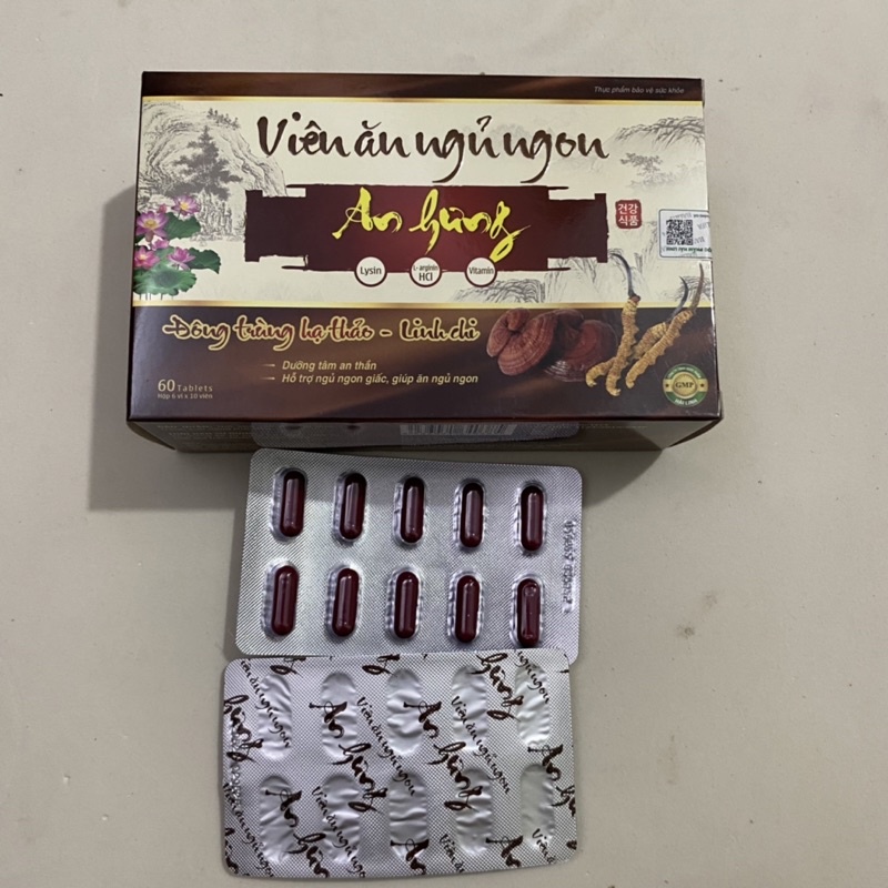 Viên ăn ngủ ngon An Hưng - Đông trùng hạ thảo - Linh chi giúp ăn ngon ngủ ngon - Dưỡng tâm an thần ngủ ngon giấc Hộp 60v