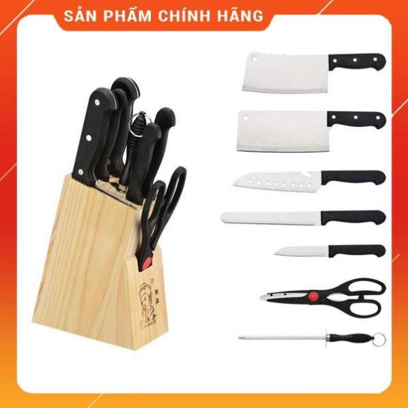Bộ Dao Kéo 7 Món Hợp Kim Inox Đa Năng - Hộp Dao Đa Năng 7 Món Kèm Ống Cắm Bằng Gỗ