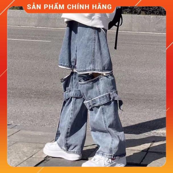 [FORM NAM/NỮ] Quần jeans ống rộng unisex xẻ gối kéo khoá có thể tháo dời oversize Ulzzang siêu chất ❤️ -pc2 c